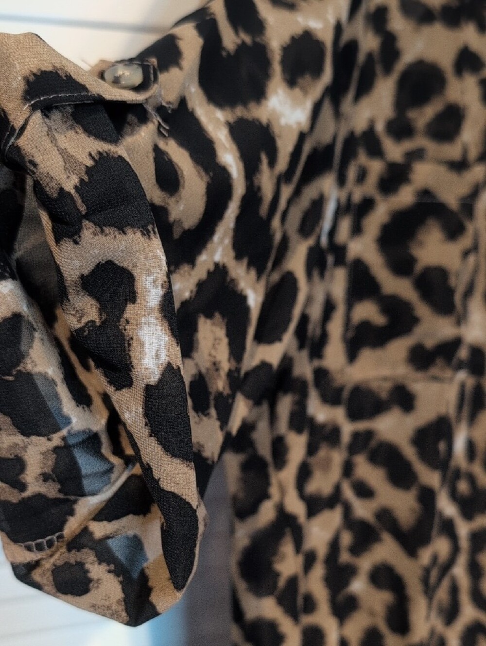Leopard-Print Button-Down Sheer Blouse - Brown/Black Size M - Picture 5 of 7